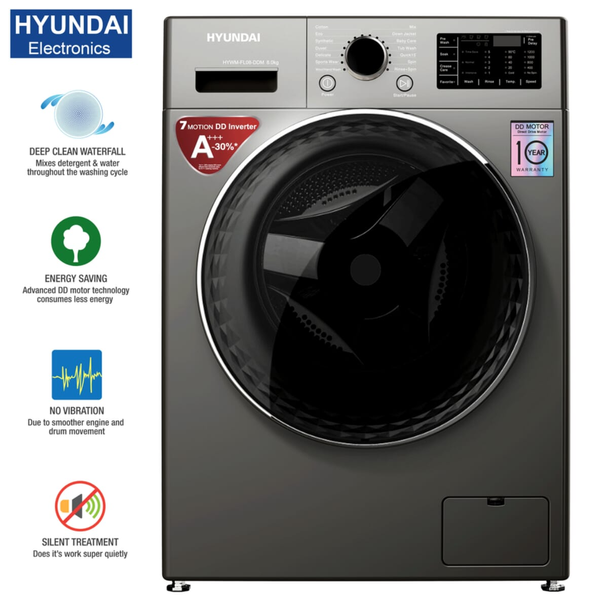 Hyundai 10 kg Washing Machine Front Load - HYWM-FL10AB-DDM